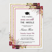 Afstuderen Floral Berry Rustic Gold Invitation Kaart (Voorkant / Achterkant)