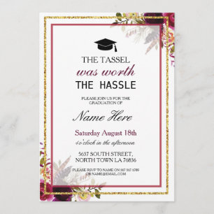 Afstuderen Floral Berry Rustic Gold Invitation Kaart