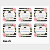 Afstuderen Floral Black White Stripe Vierkante Sticker (Vel)