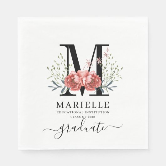 Afstuderen Floral Monogram Logo Servet (Voorkant)