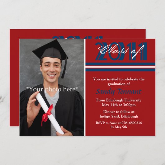 Afstuderen Foto Aankondiging Rode Stripes (Voorkant / Achterkant)