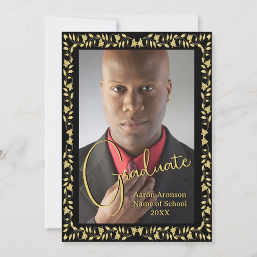 Afstuderen Foto Aankondiging Zwart en Gouden Ivy (Voorkant)