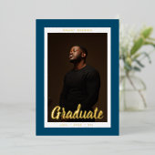  "Afstuderen" Foto Afstuderen Gold Folie Uitnodiging (Staand Voorkant)