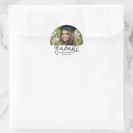 Afstuderen Foto | Afstuderen script Ronde Sticker (Tas)