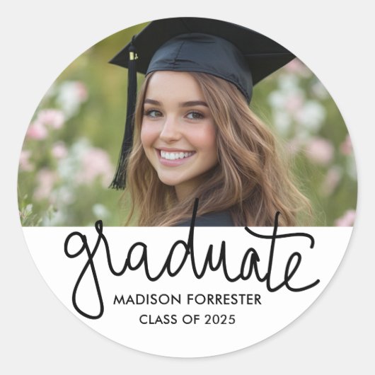 Afstuderen Foto | Afstuderen script Ronde Sticker (Voorkant)