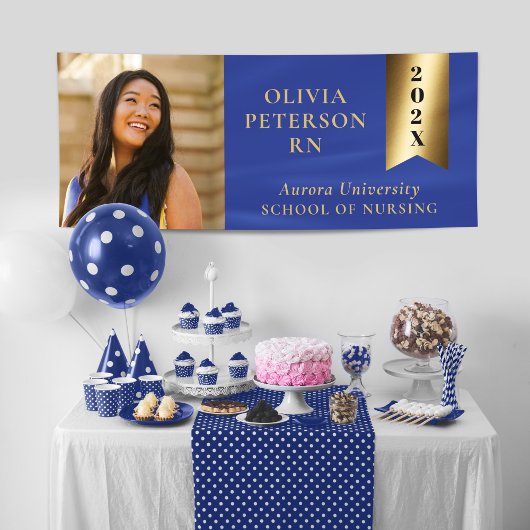 Afstuderen foto banner blauw goud
