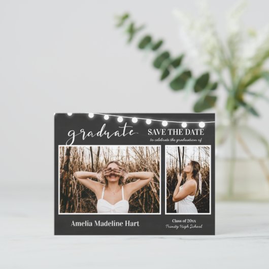 Afstuderen Foto Chalkboard De datum opslaan Aankondigingskaart (Staand voorkant)