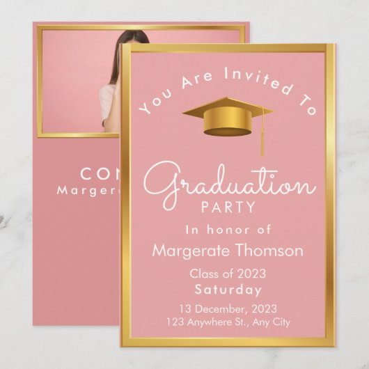 Afstuderen foto chic eenvoudig modern roze kaart (Voorkant / Achterkant)