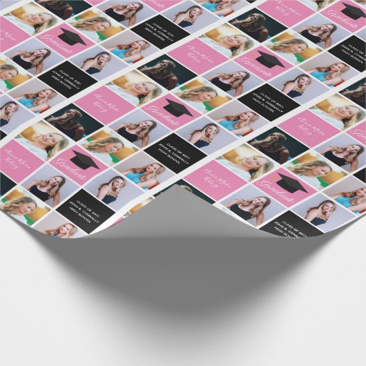Afstuderen Foto Collage 2023 Chic Pink Aangepast Cadeaupapier (Hoek)