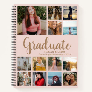 Afstuderen Foto Collage Afstuderen Roze en Gold Notitieboek