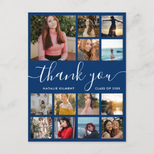 Afstuderen Foto Collage Blue Hartelijk dank Briefk Aankondigingskaart