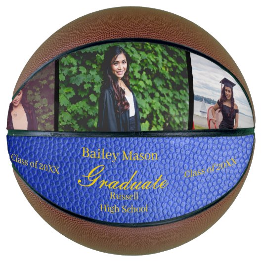 Afstuderen Foto Collage Blue Leather Basketball Basketbal (Voorkant)