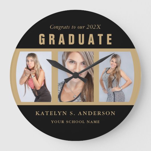 Afstuderen Foto Collage Gefeliciteerd Black en Grote Klok (Voorkant)