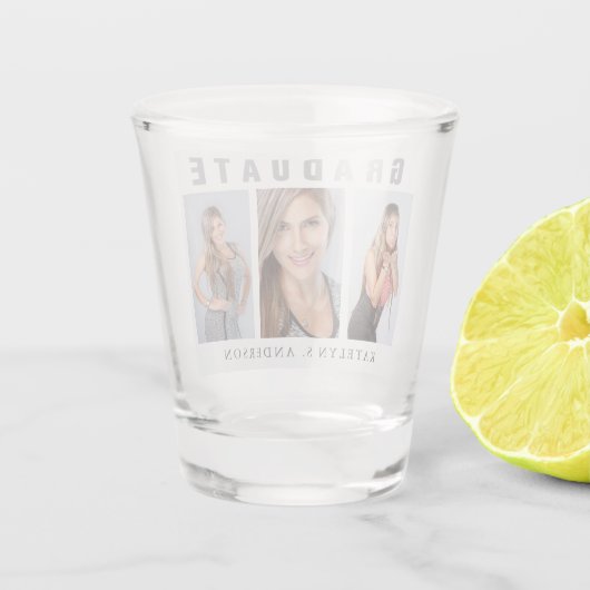 Afstuderen Foto Collage Gefeliciteerd White Shot Glas (Achterkant)