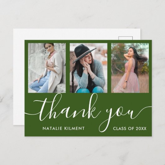 Afstuderen Foto Collage Green Hartelijk dank Brief Aankondigingskaart (Voorkant / Achterkant)