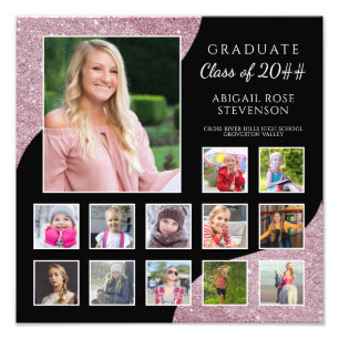 Afstuderen Foto Collage K-12 Roos Gold Afdruk