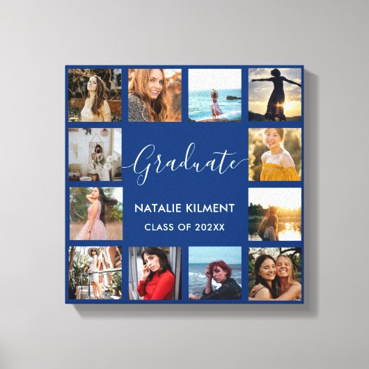 Afstuderen Foto Collage Navy Blue & Gold Afstudere Canvas Afdruk (Voorkant)