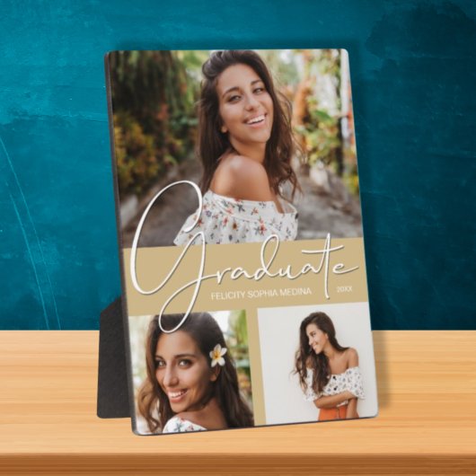 Afstuderen Foto collage op Light Gold Plaque Fotoplaat