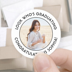 Afstuderen Foto Eenvoudig zwart-wit Afstuderen Ronde Sticker