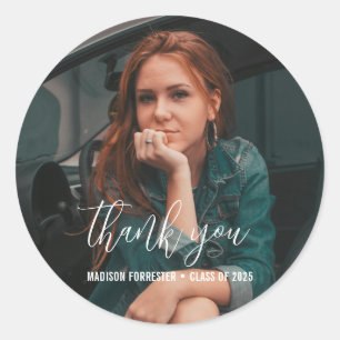 Afstuderen Foto Elegant bedankscript Ronde Sticker