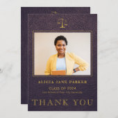 Afstuderen foto elegant paars goud bedankkaart (Voorkant / Achterkant)