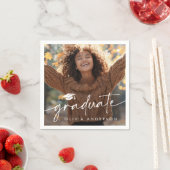 Afstuderen foto Elegant script afstuderen pet Servet (Insitu)