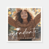 Afstuderen foto Elegant script afstuderen pet Servet (Voorkant)