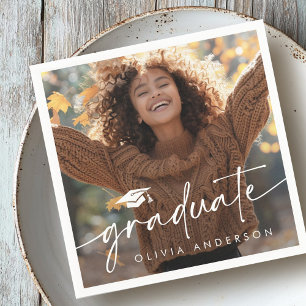 Afstuderen foto Elegant script afstuderen pet Servet