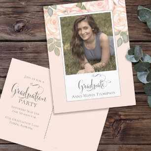 Afstuderen Foto Elegant Waterverf Blush Floral Briefkaart