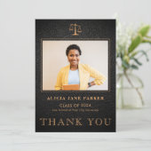 Afstuderen foto elegant zwart goud bedankkaart (Staand voorkant)