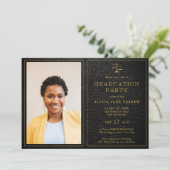 Afstuderen foto elegant zwart goud kaart (Staand voorkant)
