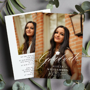 Afstuderen foto Elegant zwart-wit afstuderen Aankondiging