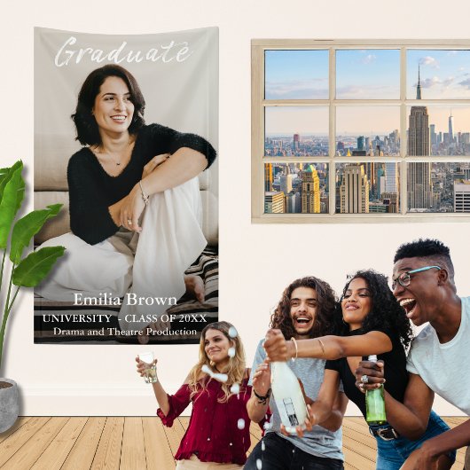 Afstuderen Foto en Elegant White Script en Text Spandoek