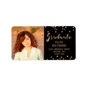 Afstuderen Foto Faux Gold Foil Confetti Black Etiket