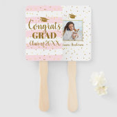 Afstuderen Foto Gold Glitter Stripe Place Holder Handwaaier (Voorkant en achterkant)