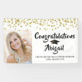 Afstuderen Foto Gouden Confetti Brush Script Spandoek (Horizontaal)