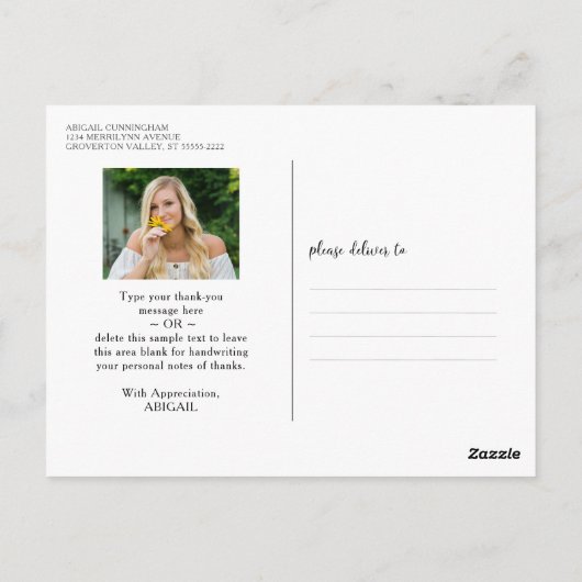 Afstuderen foto kalligrafie script goud dank u briefkaart (Achterkant)