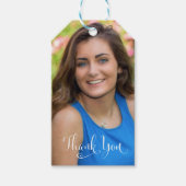 Afstuderen Foto legant Bedankt Blauwgroen script Cadeaulabel (Voorkant)