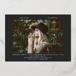 Afstuderen foto lijn Dark Grey Folie Uitnodiging