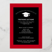 Afstuderen Foto met modern script, rood zwart Folie Uitnodiging (Achterkant)