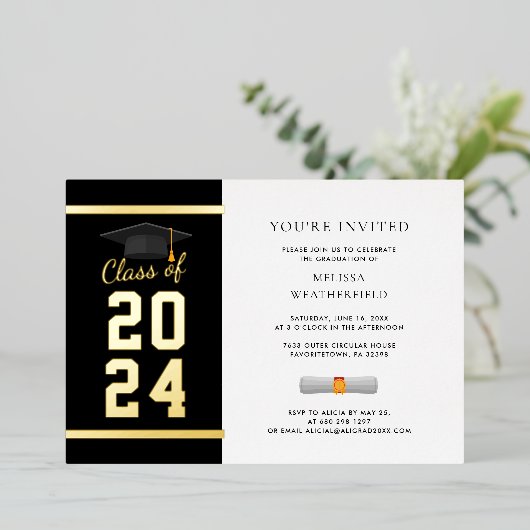 Afstuderen foto Modern 2025 Goud Folie Uitnodiging (Staand Voorkant)