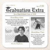 Afstuderen Foto Modern Cool Fun Headlines Vierkante Kartonnen Onderzetter (Voorkant)