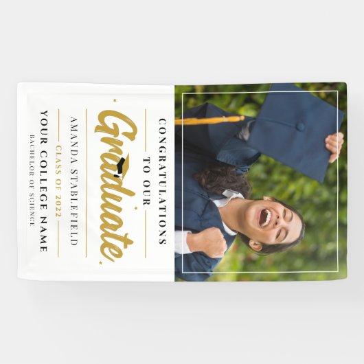 Afstuderen foto Modern Script Afstudeerfeest Spandoek (Horizontaal)