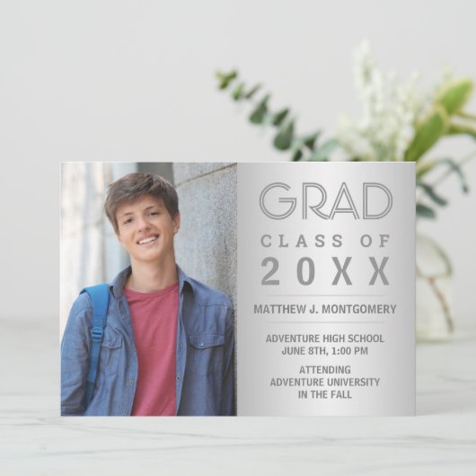 Afstuderen Foto Modern Silver Grey 2023 Afstudeerd Aankondiging (Staand voorkant)