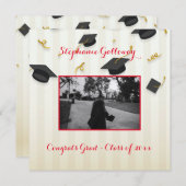 Afstuderen Foto Mortar Boards Monogram Tekst Aankondiging (Voorkant / Achterkant)