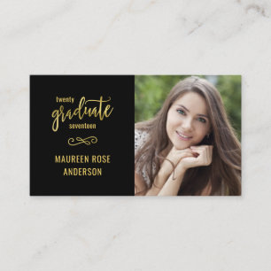 Afstuderen Foto Name Cards Faux Gold Foil Script Contactkaartje