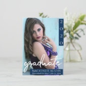 Afstuderen foto | Navy Script Donkerblauw Keepsake Aankondiging (Staand voorkant)