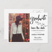 Afstuderen foto | Opslaan van de datum Elegant Bot Aankondigingskaart (Voorkant / Achterkant)