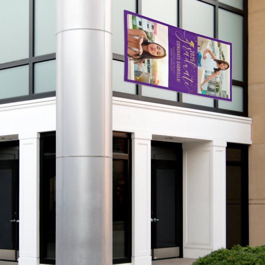 Afstuderen Foto Paarse Gouden Klasse van 2025 Groo Spandoek (Buitenkant Gebouw)