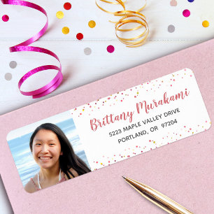Afstuderen Foto roos Gold Script Modern Adres Etiket